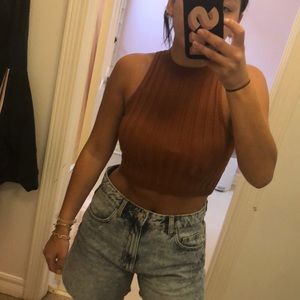 LF Rust High Neck Cropped Sweater Tank